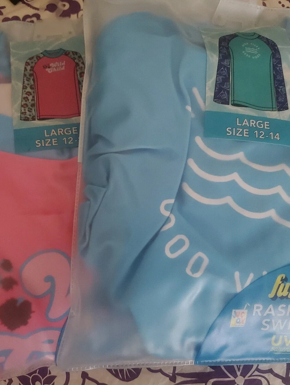 2 New Juice Box Girls Rash Guard Swim Tees